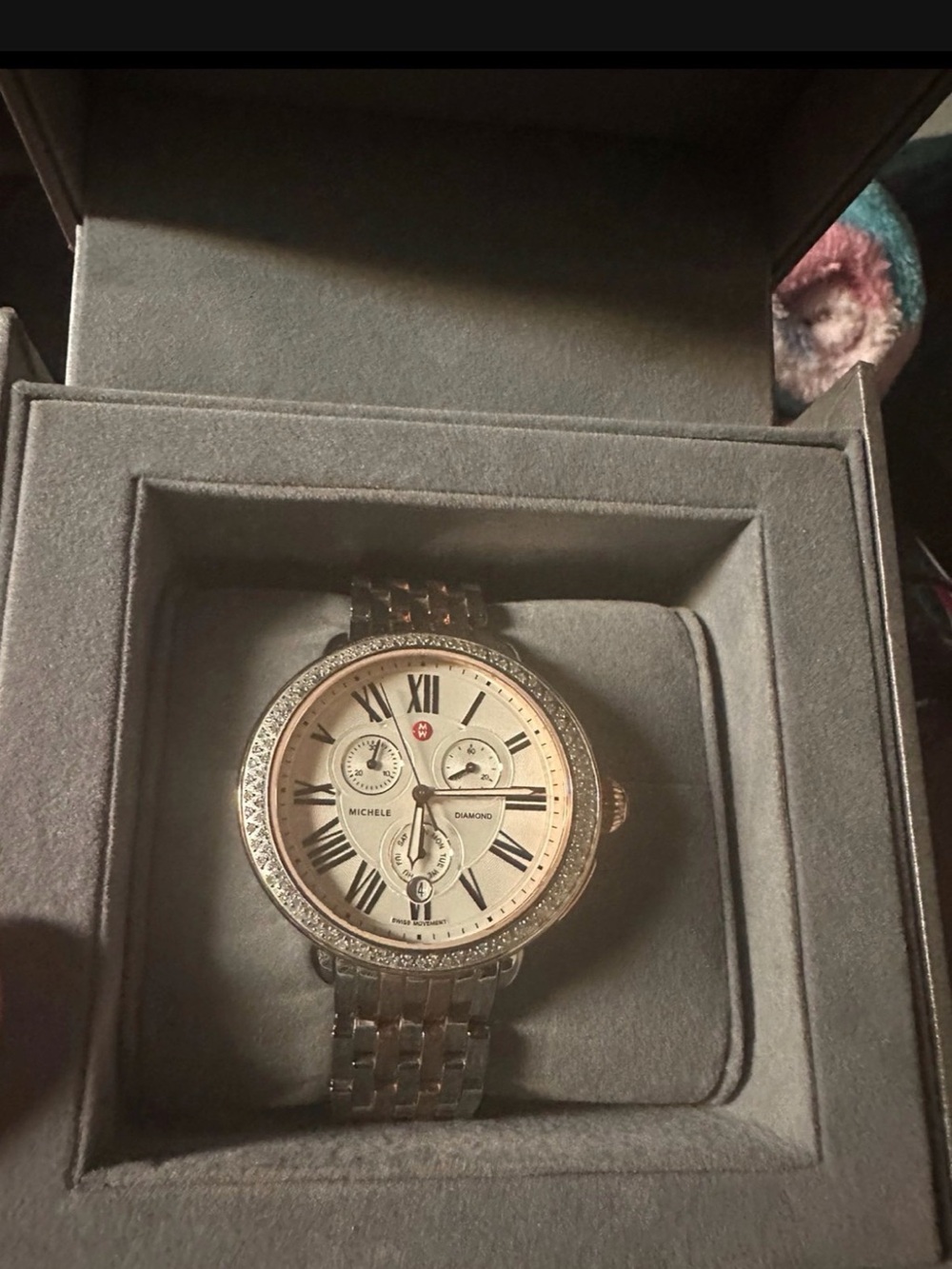 Michele Silver-Tone Chronograph Watch with Diamond Bezel